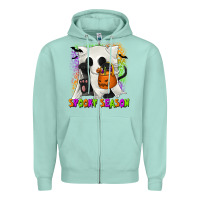 Seafoam Spooky Season Ghost Cat Zipper Hoodie - texasbilliewilder