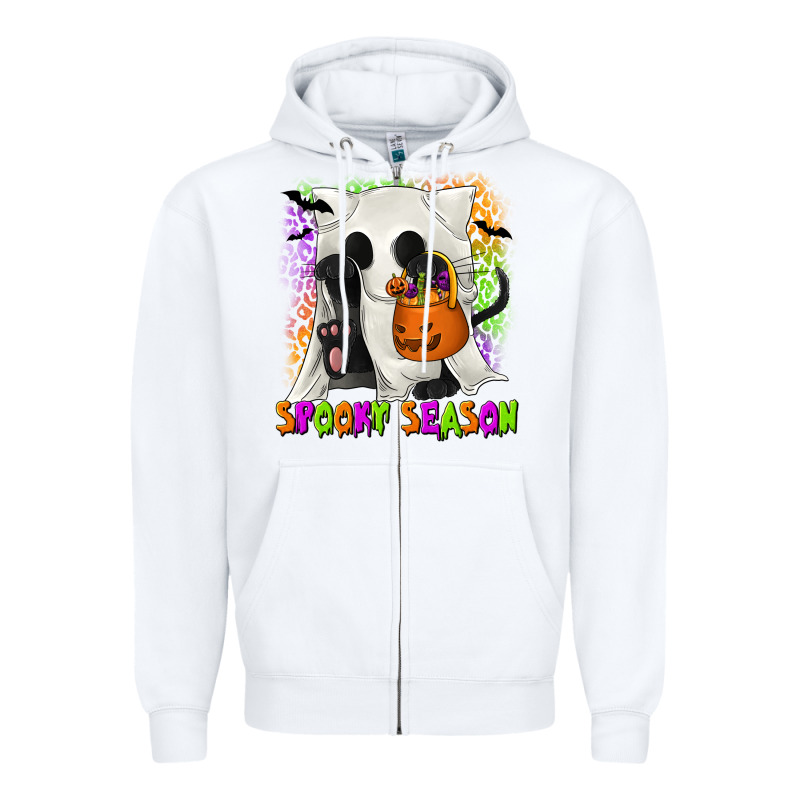 Spooky Season Ghost Cat Zipper Hoodie by texasbilliewilder | Teevron