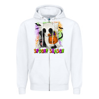 White Spooky Season Ghost Cat Zipper Hoodie - texasbilliewilder