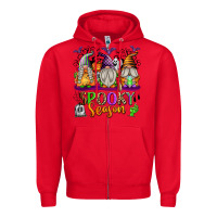Red Spooky Season Gnomes Zipper Hoodie - texasbilliewilder