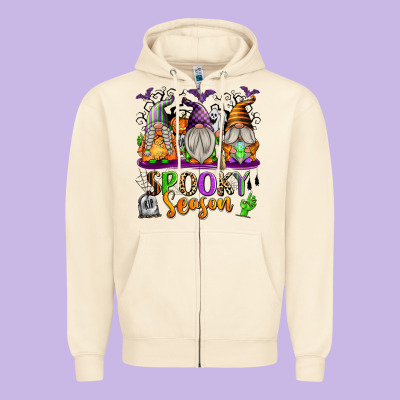 Spooky Season Gnomes Zipper Hoodie Designed By Texasbilliewilder