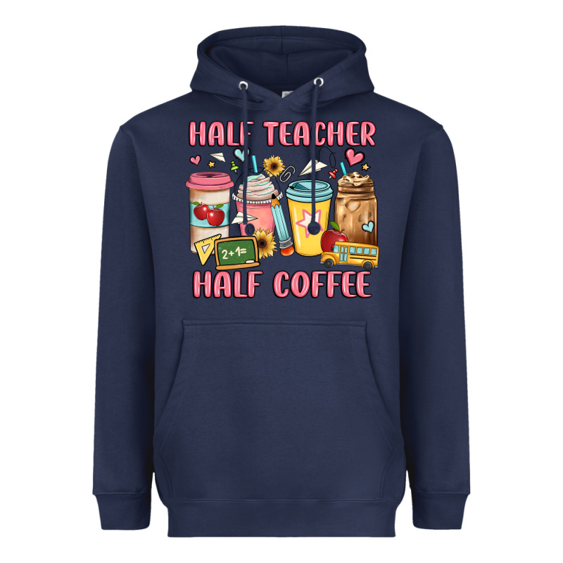 Half Teacher Half Coffee Heavyweight Hoodie by JahusDesignShop | Teevron