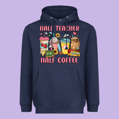 Half Teacher Half Coffee Heavyweight Hoodie Designed By Jahusdesignshop