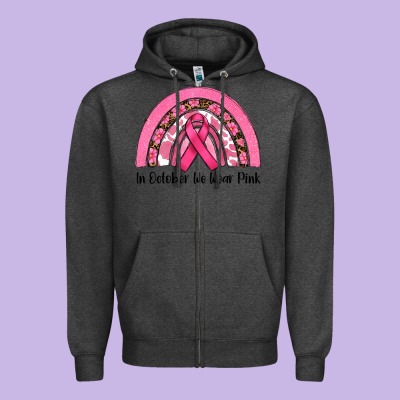 In October We Wear Pink Zipper Hoodie Designed By Ranaportraitstore