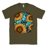 Army Green sunflower cowhide and turquoise patches Classic Tee - RanaPortraitStore