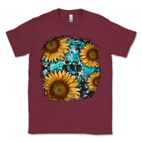 Burgundy sunflower cowhide and turquoise patches Classic Tee - RanaPortraitStore