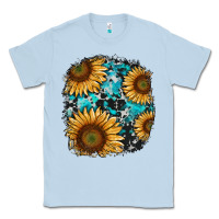 Dusty Blue sunflower cowhide and turquoise patches Classic Tee - RanaPortraitStore