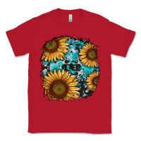 Red sunflower cowhide and turquoise patches Classic Tee - RanaPortraitStore