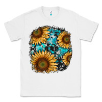 White sunflower cowhide and turquoise patches Classic Tee - RanaPortraitStore