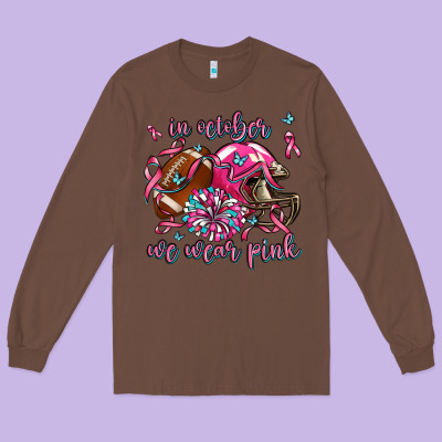 In October We Wear Pink Football Long Sleeve Tee Designed By Adodesignshop