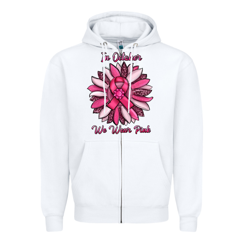 In October We Wear Pink Sunflower Zipper Hoodie by RanaPortraitStore | Teevron