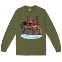 Army Green mama bear haunting fish Long Sleeve Tee - RanaPortraitStore