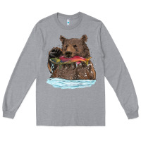 Heather Grey mama bear haunting fish Long Sleeve Tee - RanaPortraitStore