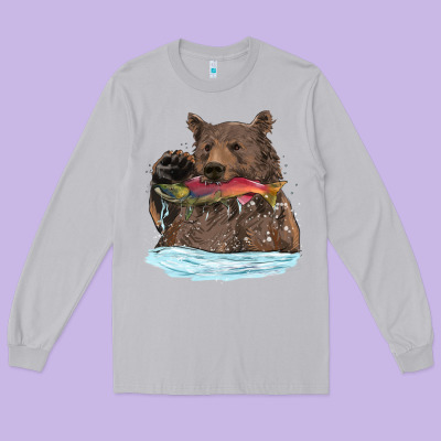 Long Sleeve Tee mama bear haunting fish