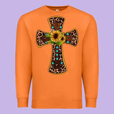 Leopard Gemstone Sunflower Cross Premium Sweatshirt Designed By Jahusdesignshop