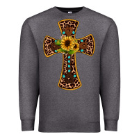 Charcoal Heather leopard gemstone sunflower cross Premium Sweatshirt - JahusDesignShop