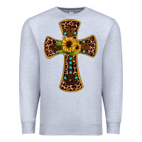 Heather Grey leopard gemstone sunflower cross Premium Sweatshirt - JahusDesignShop