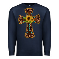 Navy leopard gemstone sunflower cross Premium Sweatshirt - JahusDesignShop