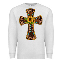 Oatmeal Heather leopard gemstone sunflower cross Premium Sweatshirt - JahusDesignShop