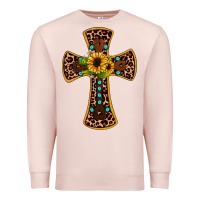 Pale Pink leopard gemstone sunflower cross Premium Sweatshirt - JahusDesignShop