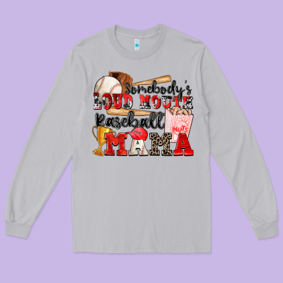 Somebody's Loud Mouth Baseball Mama Long Sleeve Tee Designed By Zillion Design Studio
