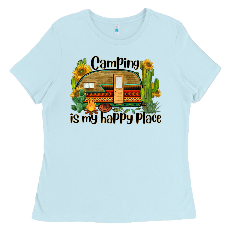 Camping Is My Happy Place Caravan Ladies Tee by BarkalooDesign | Teevron