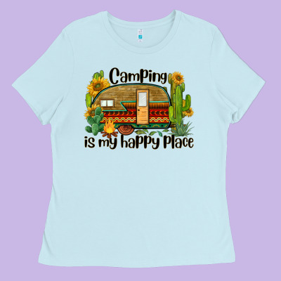 Camping Is My Happy Place Caravan Ladies Tee Designed By Barkaloodesign