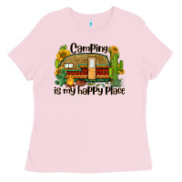 Bubblegum Pink camping is my happy place caravan Ladies Tee - BarkalooDesign
