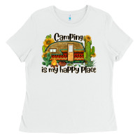 White camping is my happy place caravan Ladies Tee - BarkalooDesign