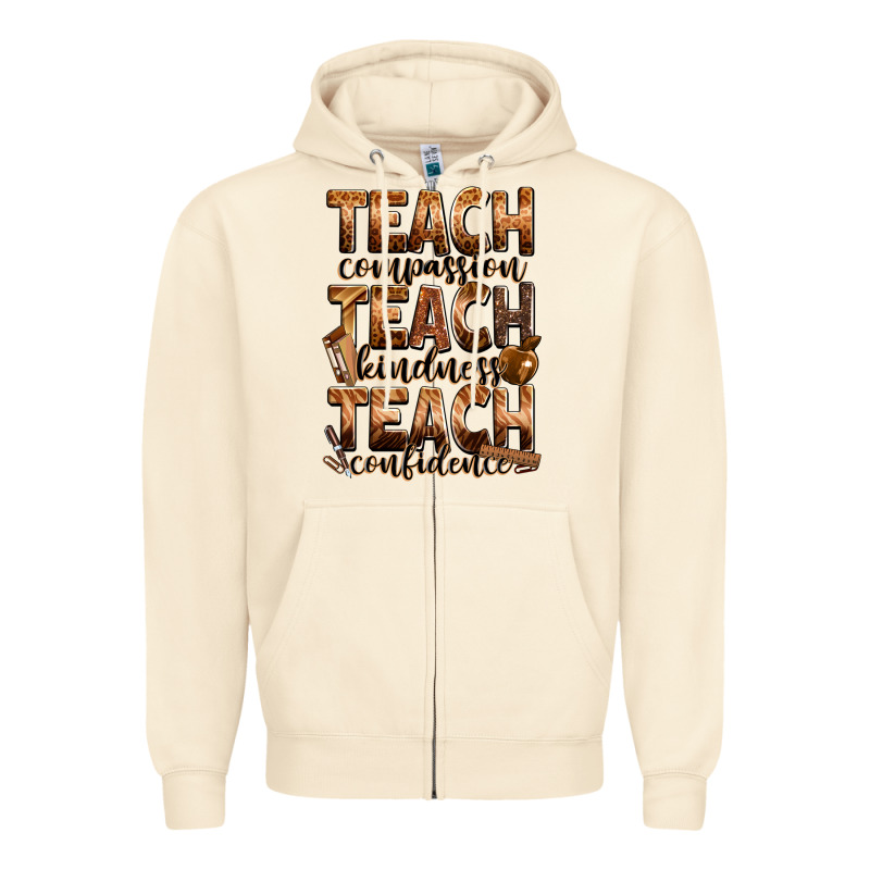 Teach Compassion Teach Kindness Teach Confidence Zipper Hoodie by Zillion Design Studio | Teevron