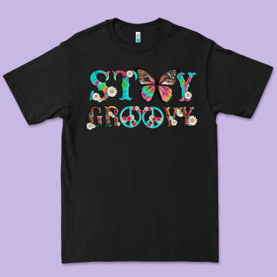 Stay Groovy With Butterfly Peace Sign And Flowers Premium Tee Designed By Artiststas