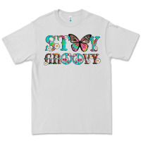 Dove Grey stay groovy with butterfly peace sign and flowers Premium Tee - Artiststas