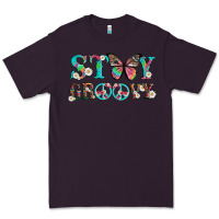 Plum stay groovy with butterfly peace sign and flowers Premium Tee - Artiststas