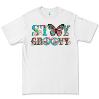 White stay groovy with butterfly peace sign and flowers Premium Tee - Artiststas