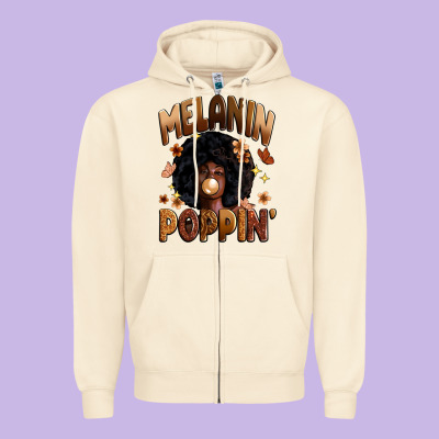 Melanin Poppin Zipper Hoodie Designed By Zillion Design Studio