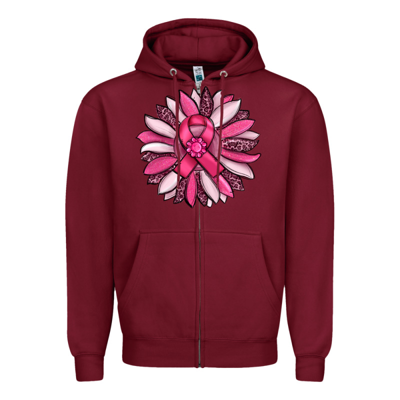 Breast Awareness Cancer Pink Sunflower Zipper Hoodie by RanaPortraitStore | Teevron