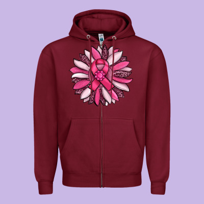 Breast Awareness Cancer Pink Sunflower Zipper Hoodie Designed By Ranaportraitstore