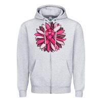 Heather Grey breast awareness cancer pink sunflower Zipper Hoodie - RanaPortraitStore