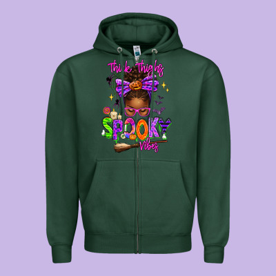 Thick Thighs Spooky Vibes Zipper Hoodie Designed By Texasbilliewilder