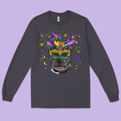Long Sleeve Tee mardi gras  mask pitbull