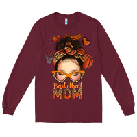 Burgundy basketball messy bun mom Long Sleeve Tee - texasbilliewilder
