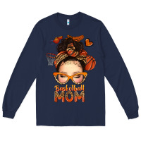 Navy basketball messy bun mom Long Sleeve Tee - texasbilliewilder