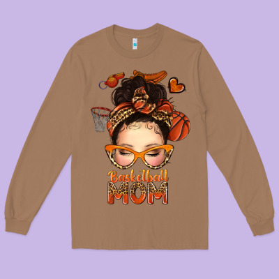 Long Sleeve Tee basketball messy bun mom