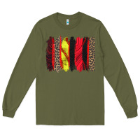 Army Green softball brushstroke Long Sleeve Tee - Zillion Design Studio