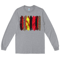 Heather Grey softball brushstroke Long Sleeve Tee - Zillion Design Studio