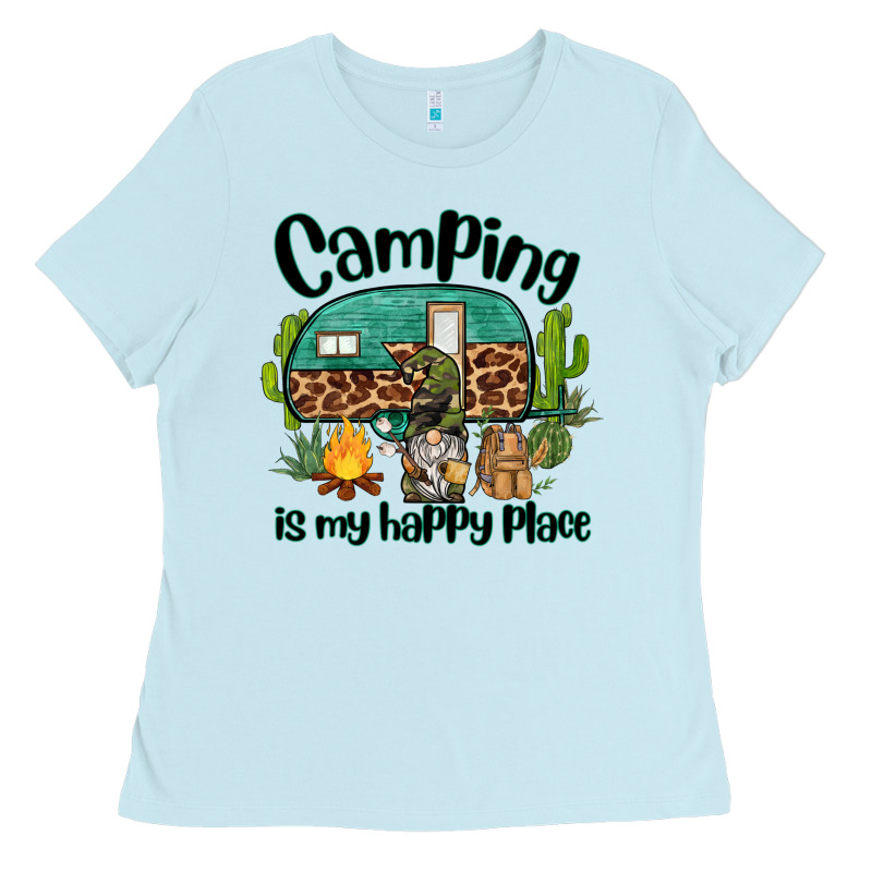 Camping Is My Happy Place Caravan And Gnome Ladies Tee by BarkalooDesign | Teevron