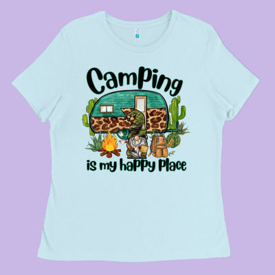 Camping Is My Happy Place Caravan And Gnome Ladies Tee Designed By Barkaloodesign