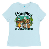Baby Blue camping is my happy place caravan and gnome Ladies Tee - BarkalooDesign