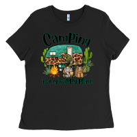 Black camping is my happy place caravan and gnome Ladies Tee - BarkalooDesign
