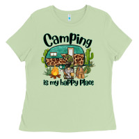 Matcha camping is my happy place caravan and gnome Ladies Tee - BarkalooDesign